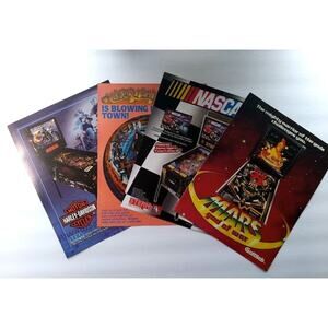 Pinball FLYERS Lot Of 4 Mars God Of War Nascar Hurricane Harley Davidson Vintage